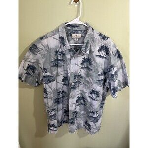 Solitude Men's Tropical Casual Short Sleeve Button Down Shirt Blue/Gray Large
